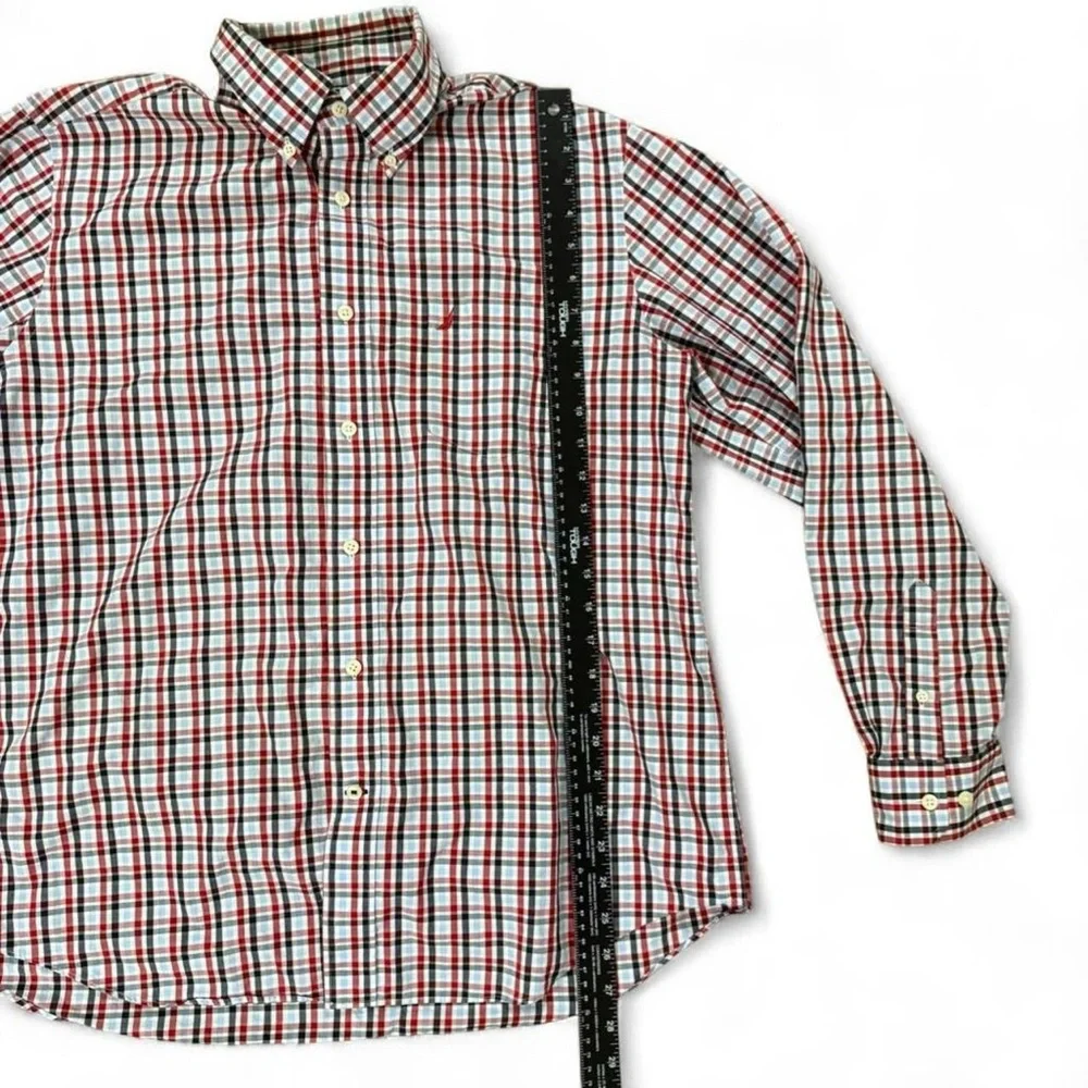 Nautica red and blue plaid button down long sleeve shirt Size L - Picture 3 of 8